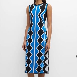 New Elie Tahari Anabel Sleeveless A-Line Blue and Black Patterned Dress